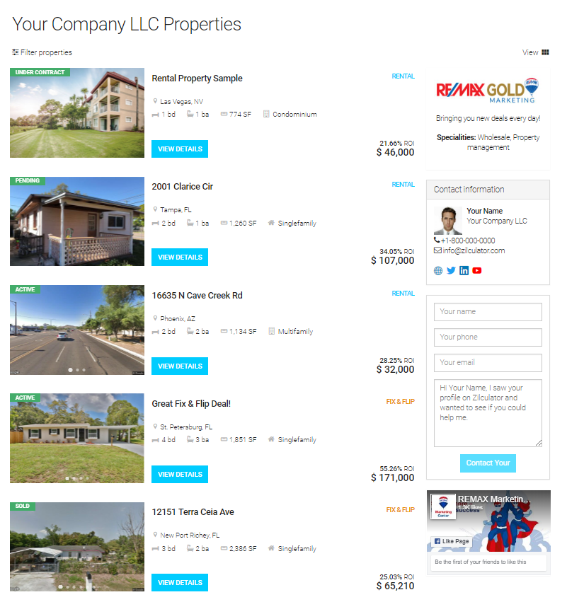 Property Listings page Property Listings page